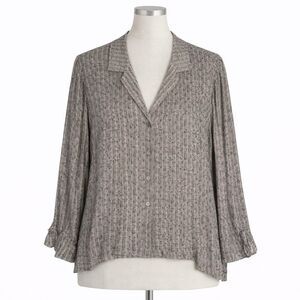 J Jill Large Petite Tie Sleeve Button Down Shirt Minimalist Coastal Classic